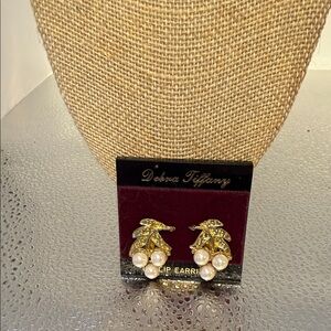 Gold and Pearl Clip Earrings